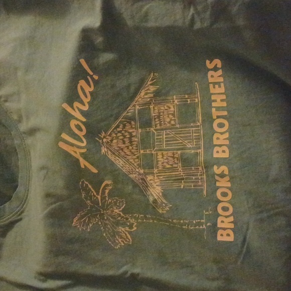 NWT Brooks Brothers Lg Blue White Aloha! Graphic Short Sleeve Cotton Tee T-Shirt - Picture 12 of 12